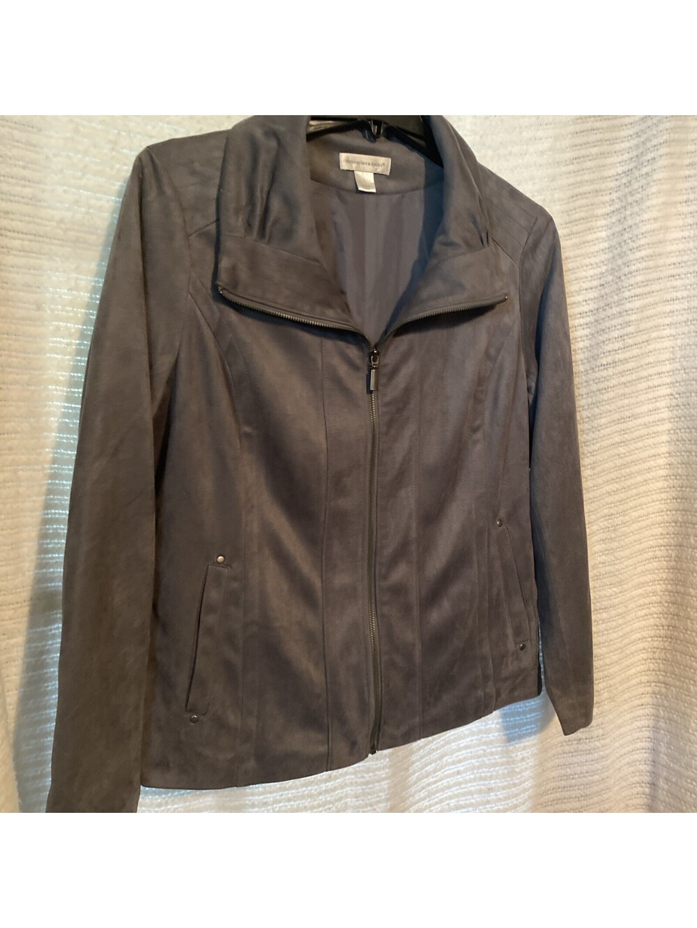 Christopher Banks LG Zip Front Faux Suede Jacket Charcoal Gray